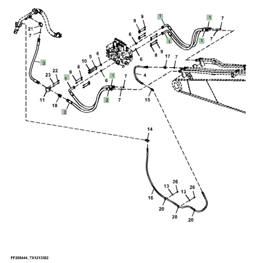 Hitachi ZX370F-LL-6N installation diagram showing hydraulic hose 9263974 at Pipe No. 1
