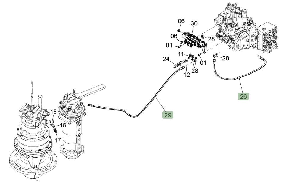 Hitachi ZX190W-3 installation diagram showing hydraulic hose 4674457 at Pipe No. 29A