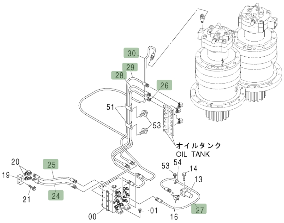 Hitachi ZX800 installation diagram showing hydraulic hose 4450909 at Pipe No. 25