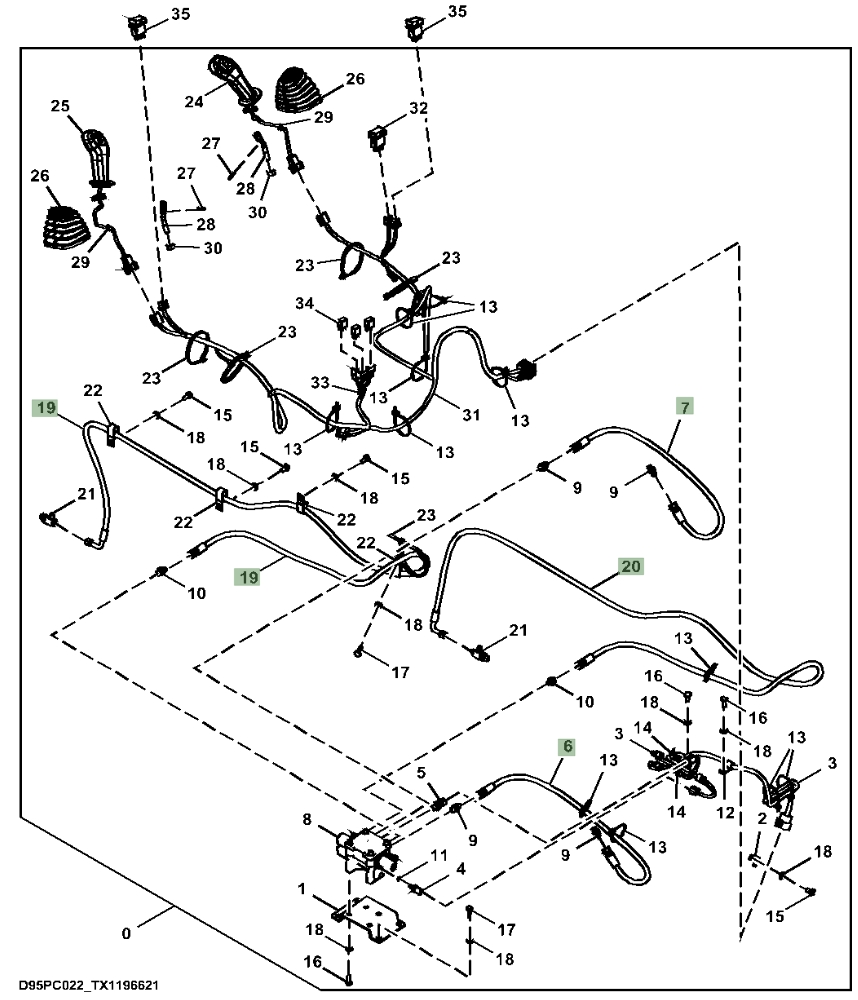 Hitachi ZX160LC-6N installation diagram showing hydraulic hose FF533732 at Pipe No. 19