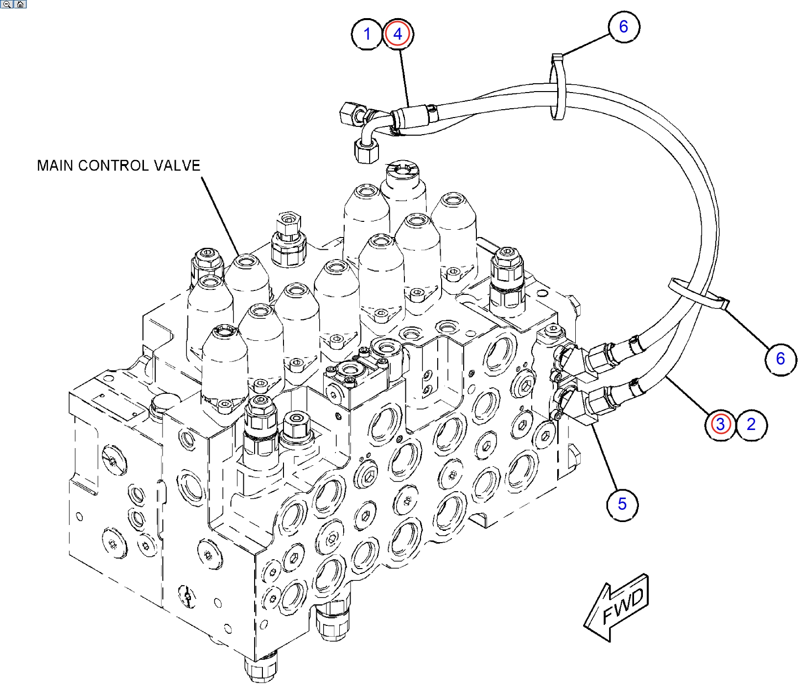 Caterpillar CAT®311F LRR installation diagram showing hydraulic hose 7Y-4366 at Pipe No. 3