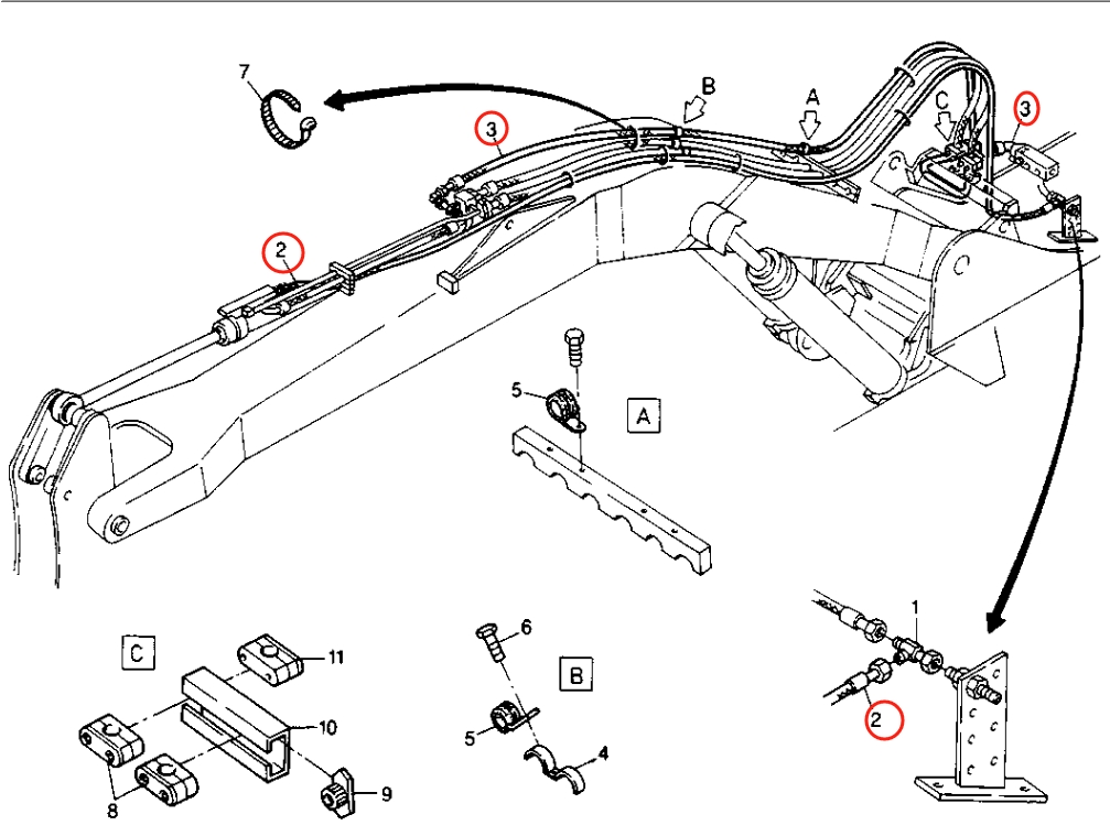 Caterpillar CAT®214B FT installation diagram showing hydraulic hose 8U-2658 at Pipe No. 2