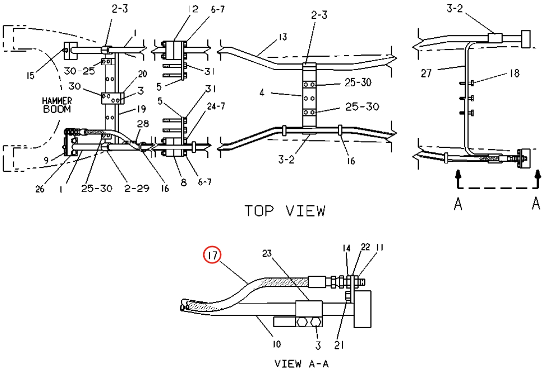Caterpillar CAT®229 installation diagram showing hydraulic hose 6C-0057 at Pipe No. 17