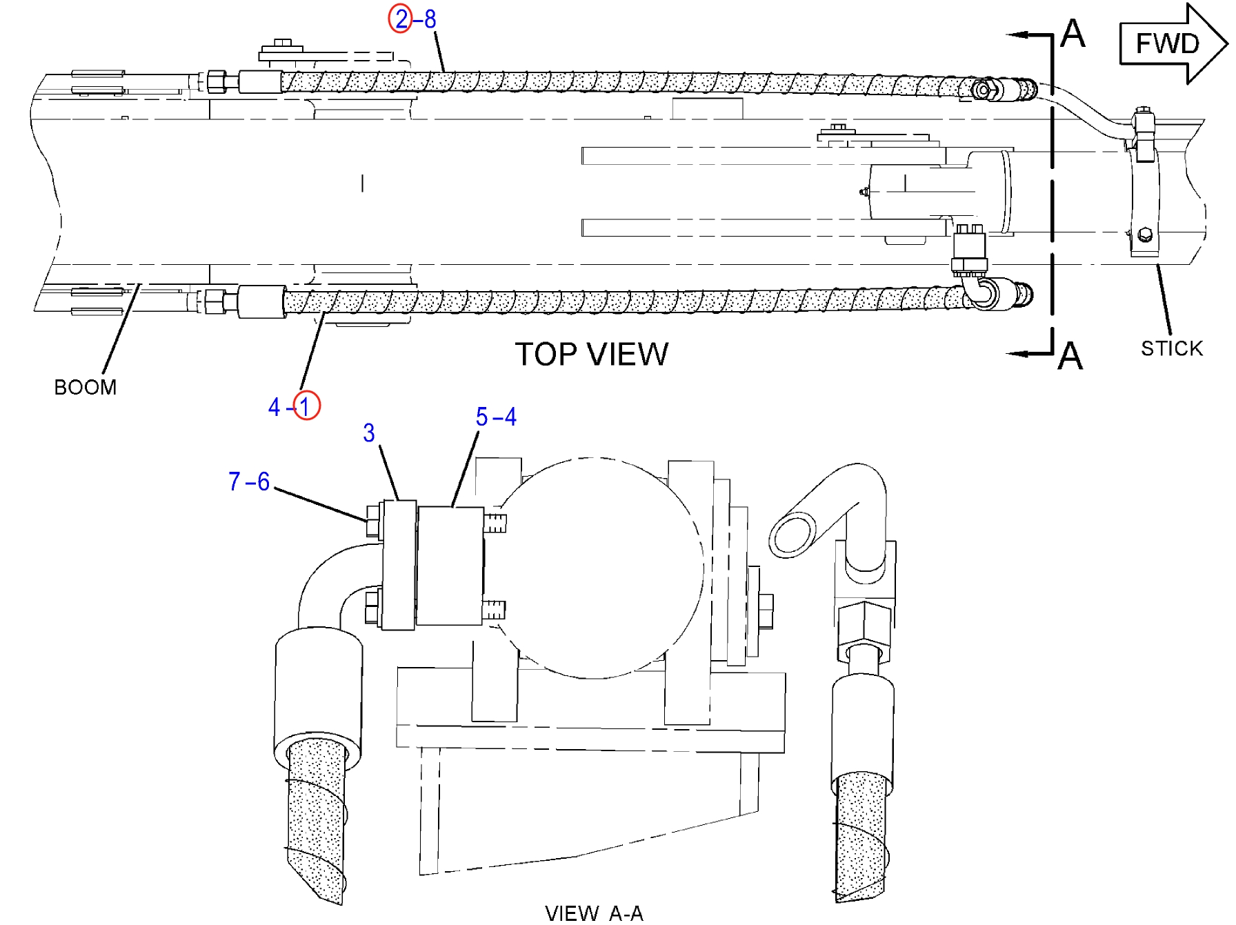 Caterpillar CAT®312E L installation diagram showing hydraulic hose 123-2729 at Pipe No. 2