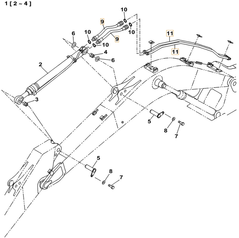 Case CX130C W/B installation diagram showing hydraulic hose KRV19720 at Pipe No. 9