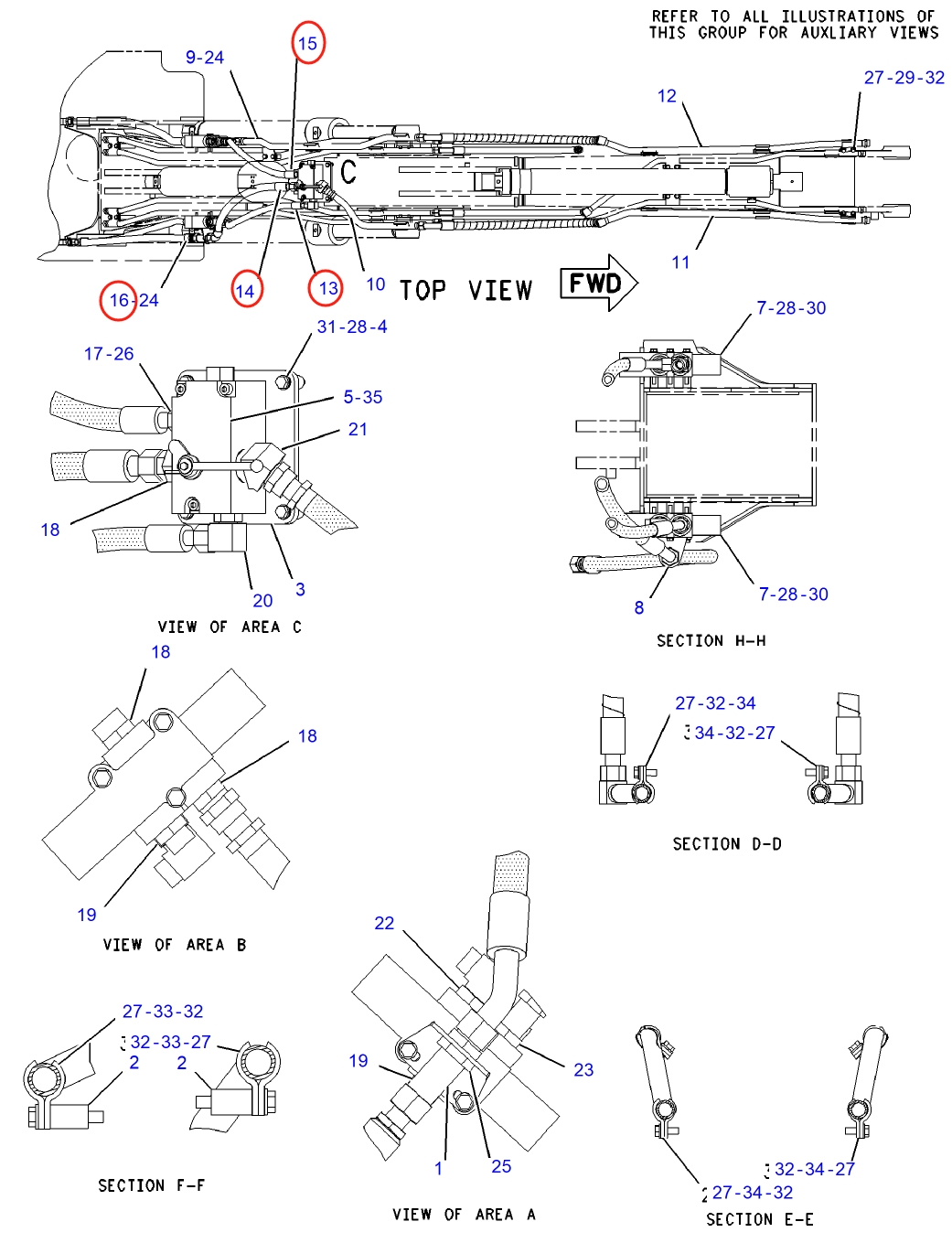 Caterpillar CAT®312B L installation diagram showing hydraulic hose 191-8269 at Pipe No. 16