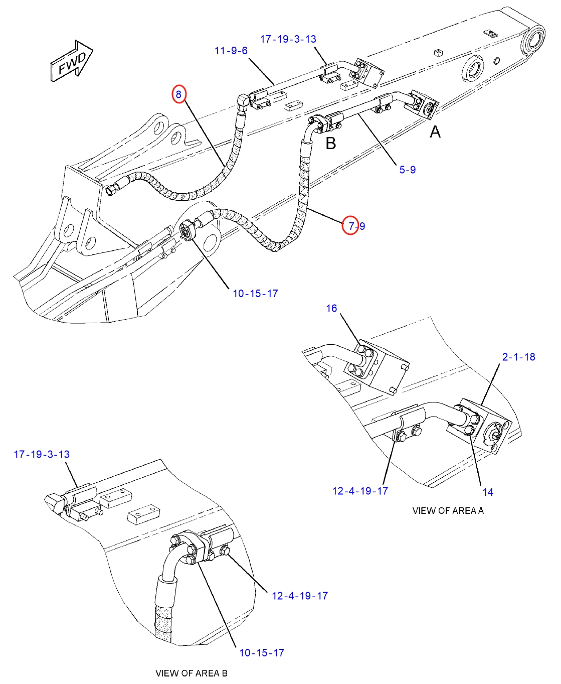 Caterpillar CAT®312D L installation diagram showing hydraulic hose 302-9326 at Pipe No. 8