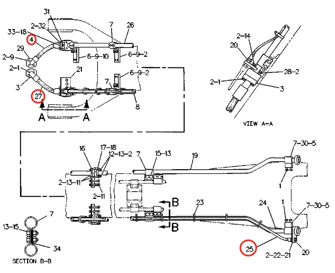 Caterpillar CAT®235C installation diagram showing hydraulic hose 6C-0568 at Pipe No. 25