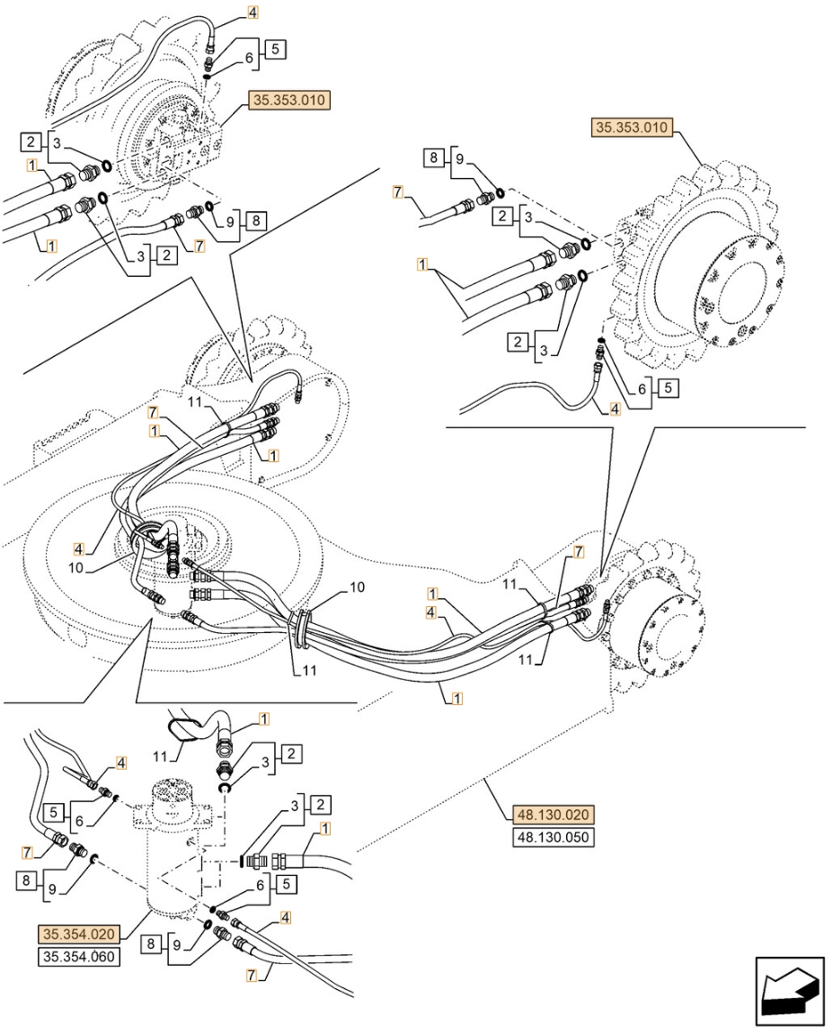 Case CX130E installation diagram showing hydraulic hose 160696A1 at Pipe No. 1