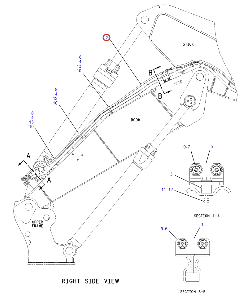Caterpillar CAT®318C installation diagram showing hydraulic hose 178-6180 at Pipe No. 2