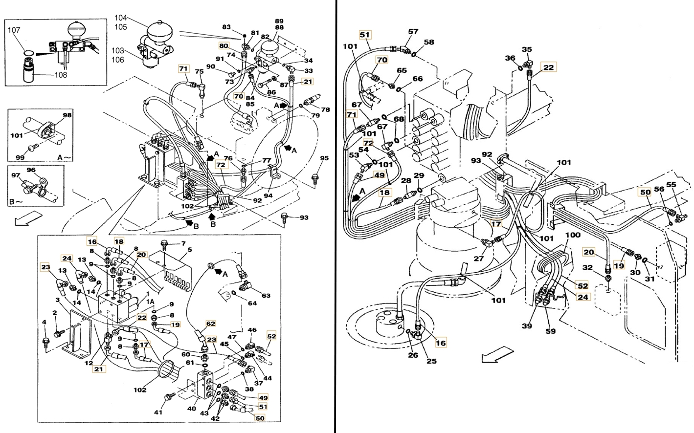 Case CX160 installation diagram showing hydraulic hose 157853A1 at Pipe No. 72