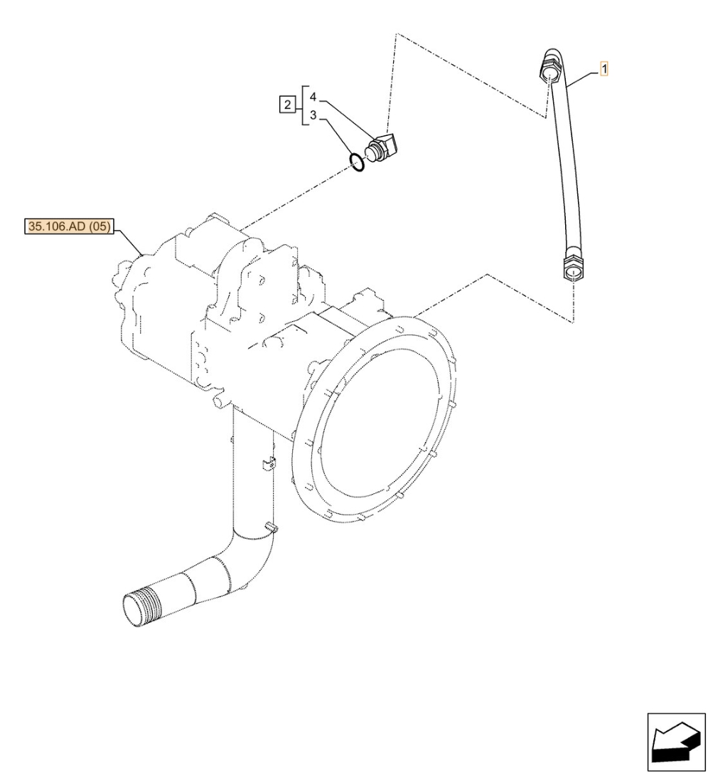 Case CX350D NLC installation diagram showing hydraulic hose KSJ2909 at Pipe No. 1