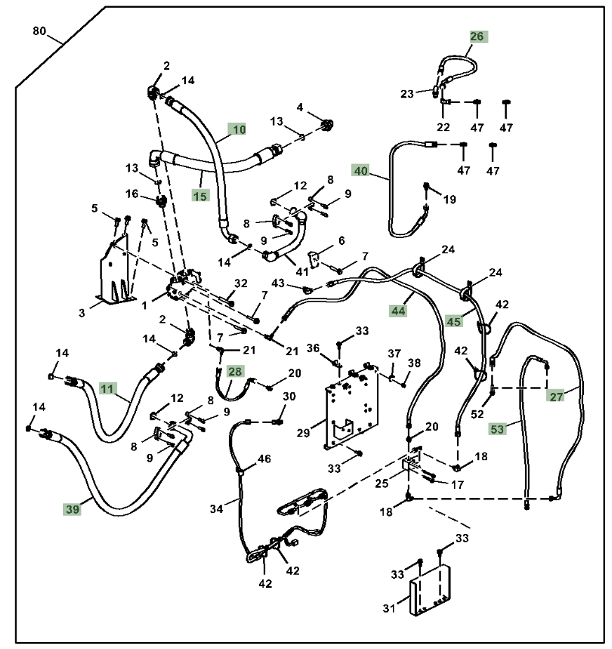 Hitachi ZX250LC-5G installation diagram showing hydraulic hose 4449378 at Pipe No. 44