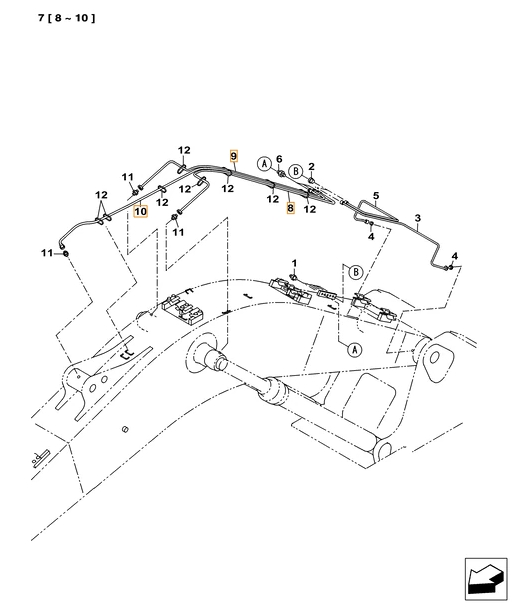 Case CX220C installation diagram showing hydraulic hose KHJ2068 at Pipe No. 8