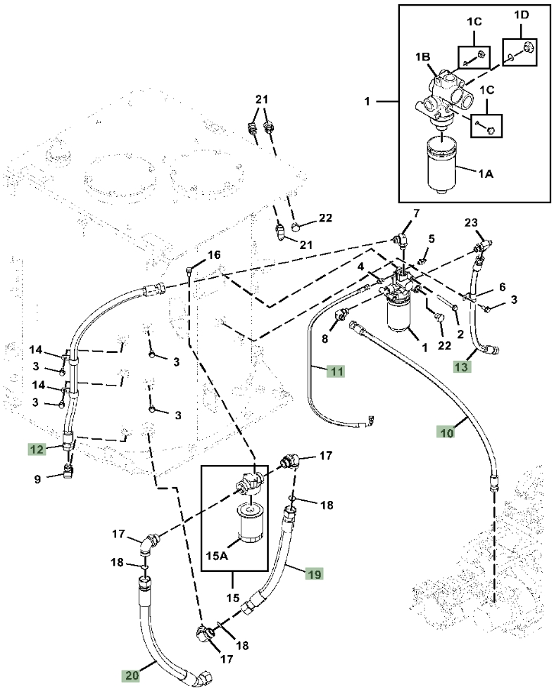 Hitachi ZX470-5A installation diagram showing hydraulic hose 4713617 at Pipe No. 12