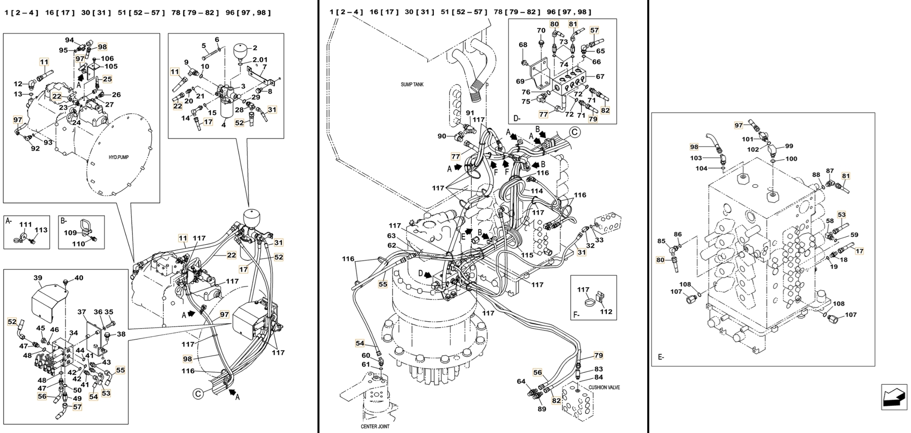 Case CX500C installation diagram showing hydraulic hose 157964A1 at Pipe No. 82