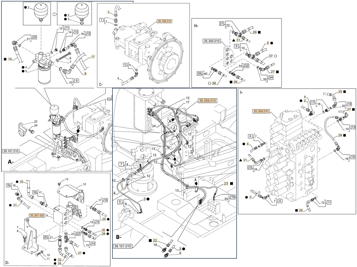 Case CX210D NLC installation diagram showing hydraulic hose 167861A1 at Pipe No. H31-I31