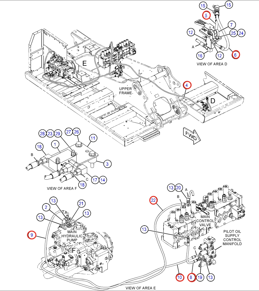 Caterpillar CAT®316F L installation diagram showing hydraulic hose 368-3137 at Pipe No. 8
