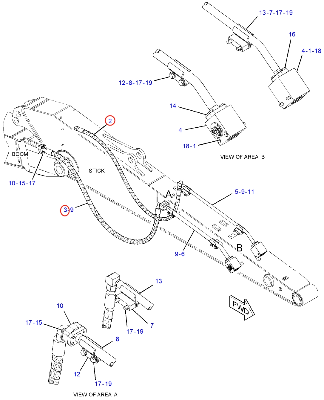 Caterpillar CAT®313D2-GC installation diagram showing hydraulic hose 277-0917 at Pipe No. 2