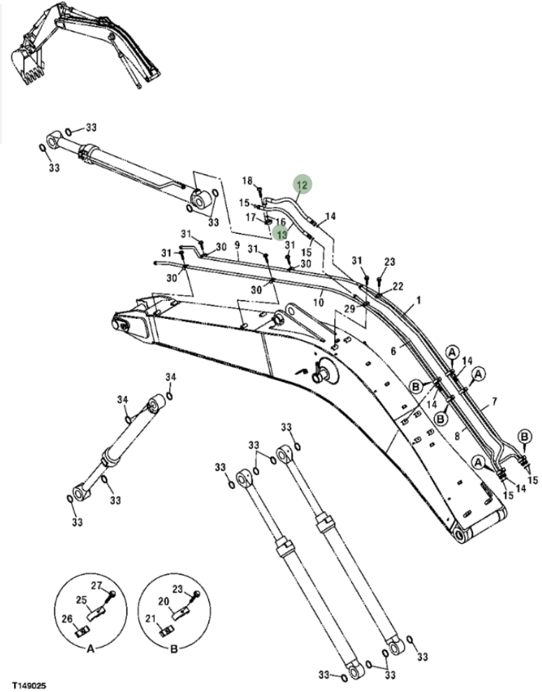Hitachi ZX250F installation diagram showing hydraulic hose 4252854 at Pipe No. 13