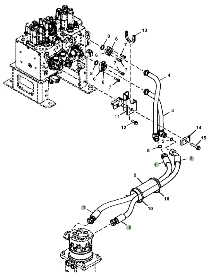 Hitachi ZX190W-5N installation diagram showing hydraulic hose 4250079 at Pipe No. 1