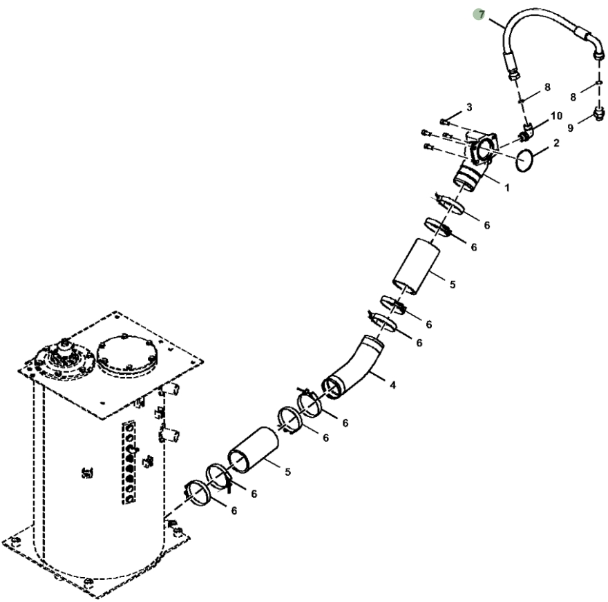 Hitachi ZX180LC-6N installation diagram showing hydraulic hose 4644625 at Pipe No. 7