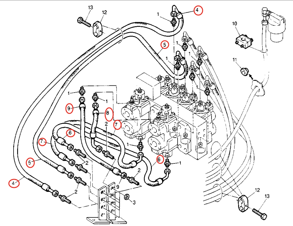 Caterpillar CAT®214B installation diagram showing hydraulic hose 8U-0325 at Pipe No. 9