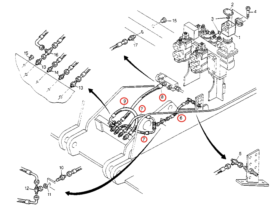 Caterpillar CAT®213B installation diagram showing hydraulic hose 8U-0350 at Pipe No. 6