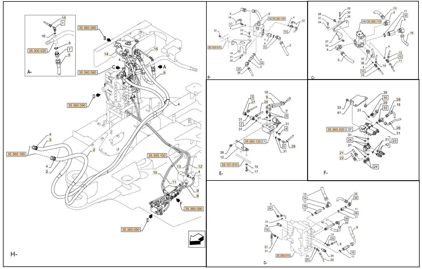 Case CX90D installation diagram showing hydraulic hose KHJ2342 at Pipe No. F26-H9