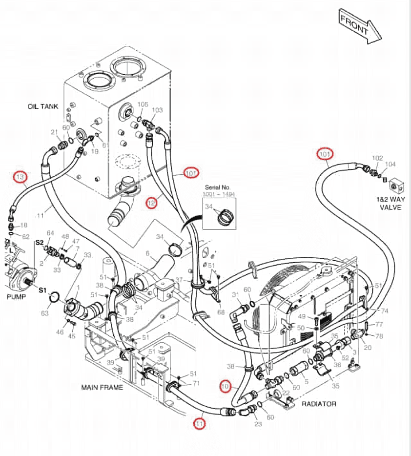 Doosan DX85R-3 installation diagram showing hydraulic hose DS20551293 at Pipe No. 13