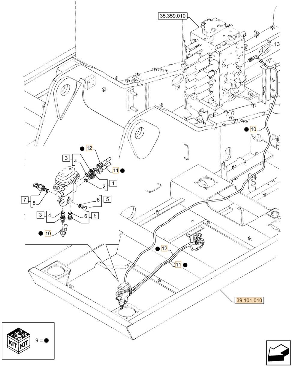 Case CX210D LC 2PB installation diagram showing hydraulic hose KHJ2092 at Pipe No. 11