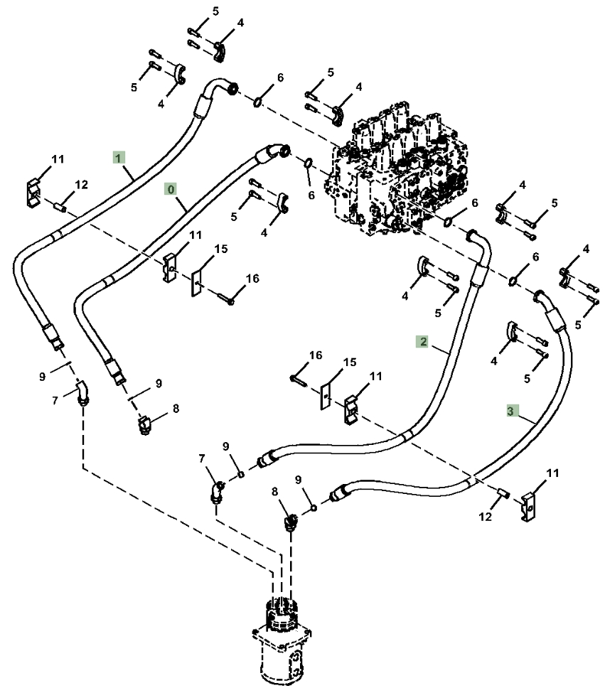Hitachi ZX870LC-5A installation diagram showing hydraulic hose 4642438 at Pipe No. 0