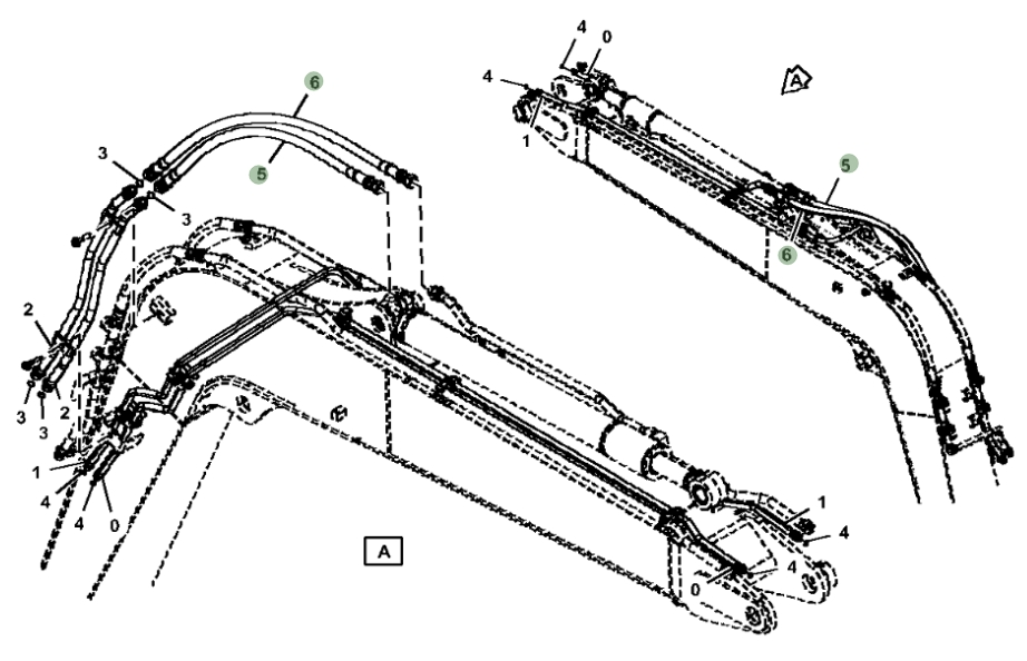 Hitachi ZX75US-5N installation diagram showing hydraulic hose 4722779 at Pipe No. 6