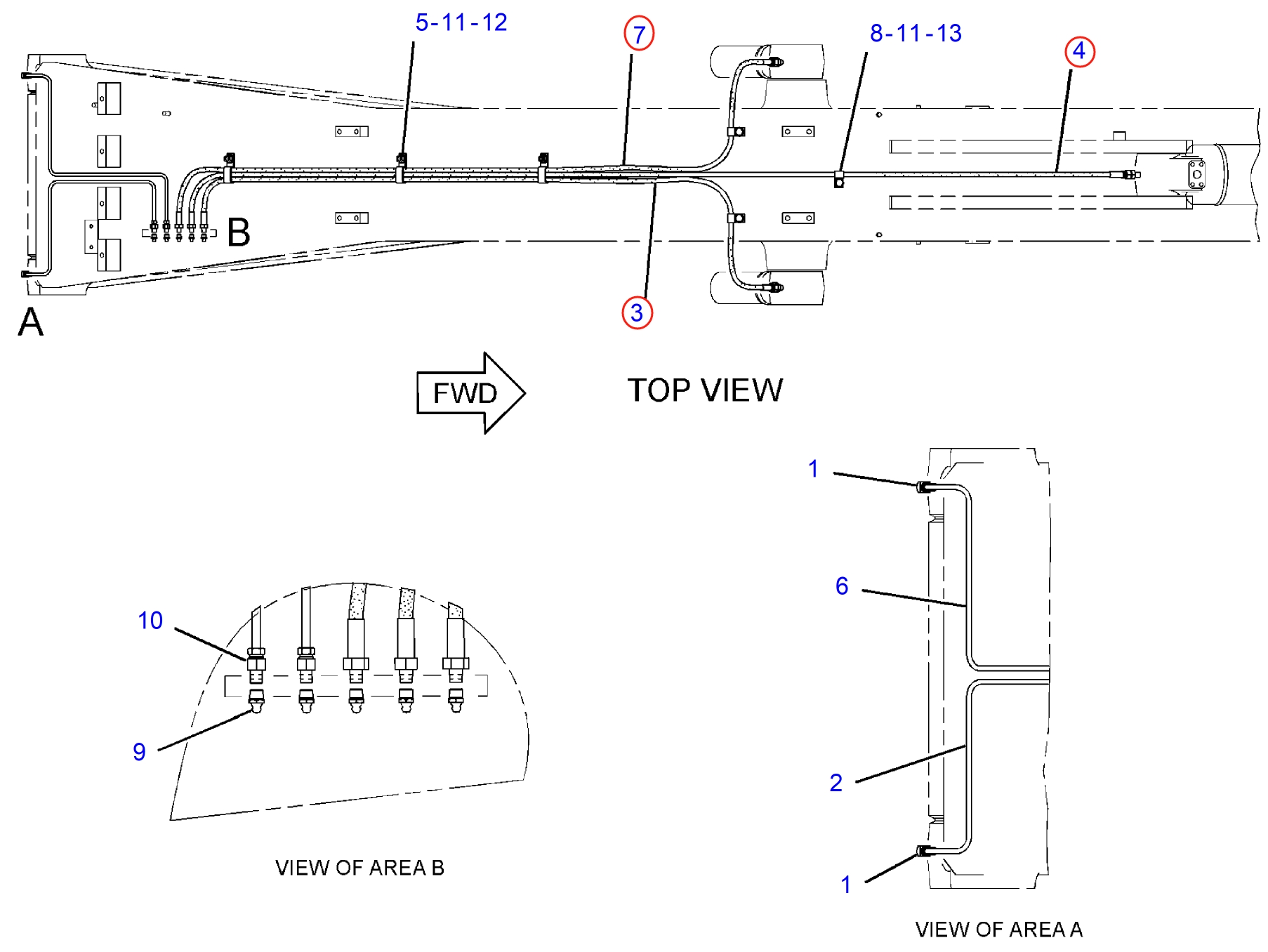 Caterpillar CAT®313F installation diagram showing hydraulic hose 121-8662 at Pipe No. 4