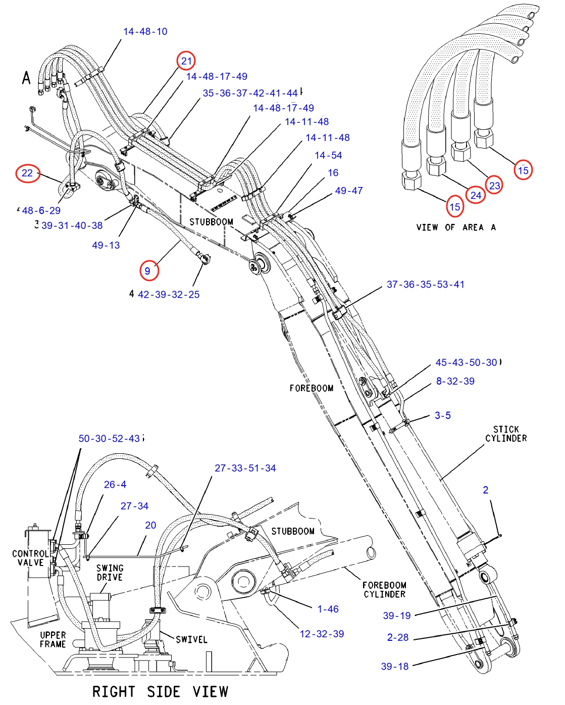 Caterpillar CAT®M312 installation diagram showing hydraulic hose 142-7439 at Pipe No. 9