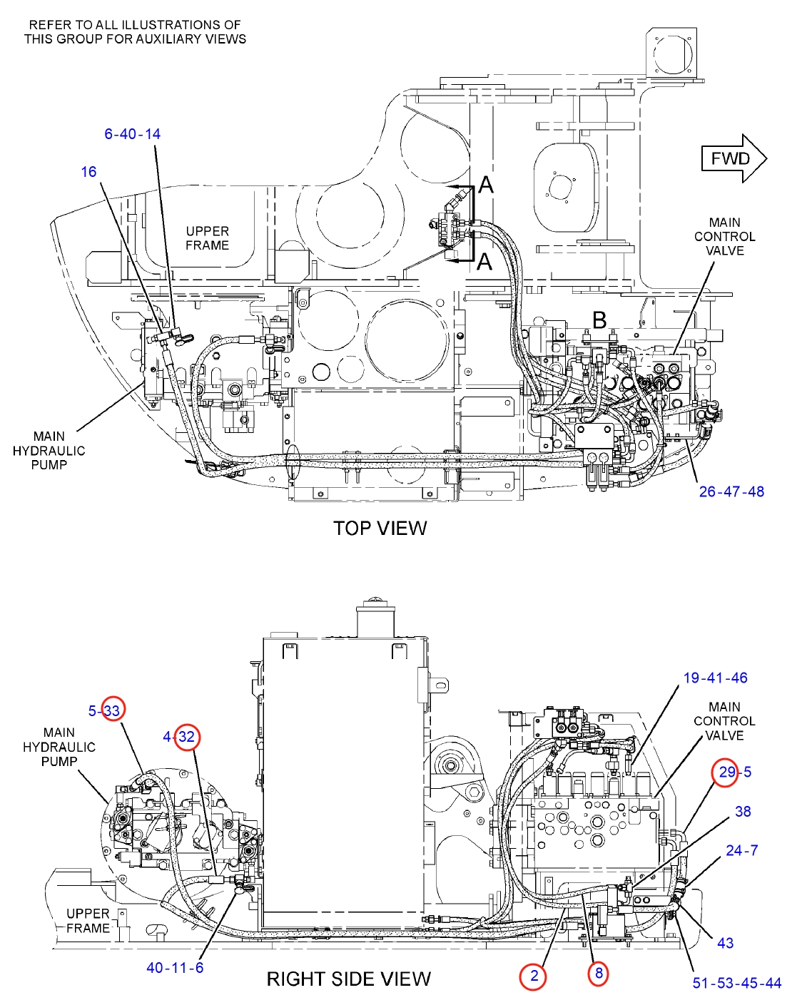 Caterpillar CAT®314D LCR installation diagram showing hydraulic hose 319-9940 at Pipe No. 32