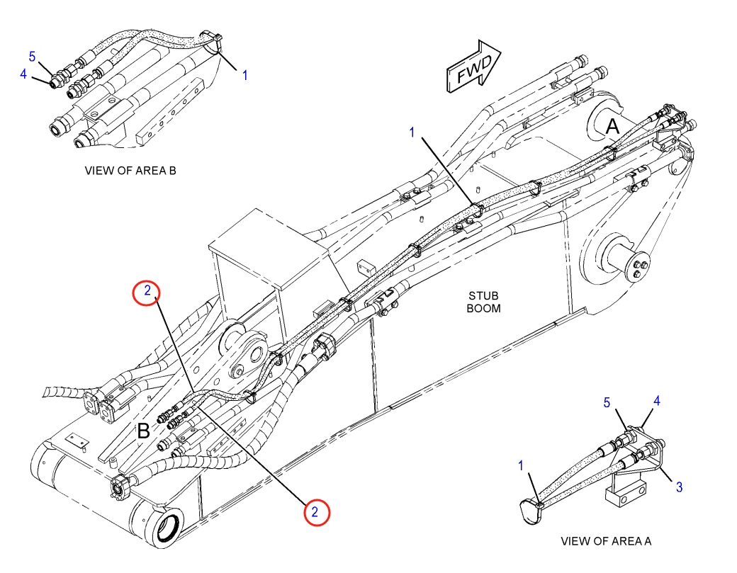 Caterpillar CAT®316F L installation diagram showing hydraulic hose 322-5338 at Pipe No. 2