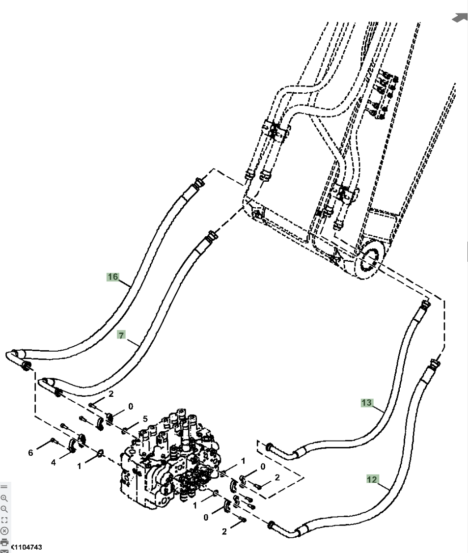 Hitachi ZX210LC-5N installation diagram showing hydraulic hose 9234888 at Pipe No. 13