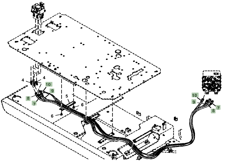 Hitachi ZX300LC-6N installation diagram showing hydraulic hose 4639629 at Pipe No. 8