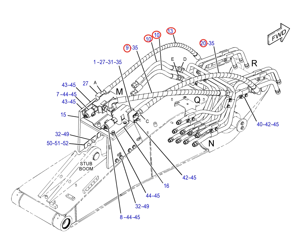 Caterpillar CAT®315F LCR installation diagram showing hydraulic hose 286-6410 at Pipe No. 10