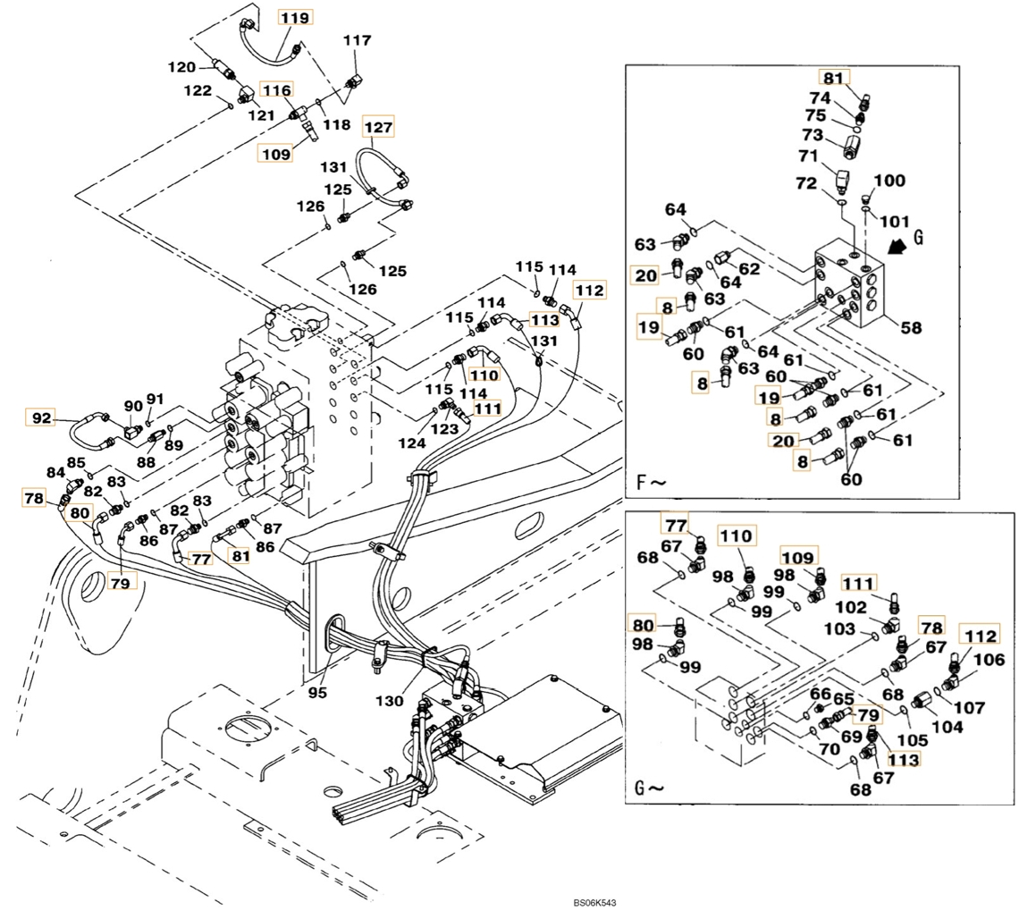 Case CX240B installation diagram showing hydraulic hose KHJ2318 at Pipe No. 78