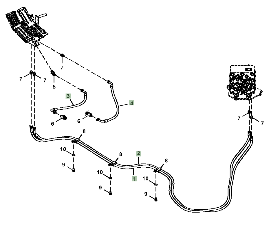 Hitachi ZX210LC-5A installation diagram showing hydraulic hose 4648205 at Pipe No. 4