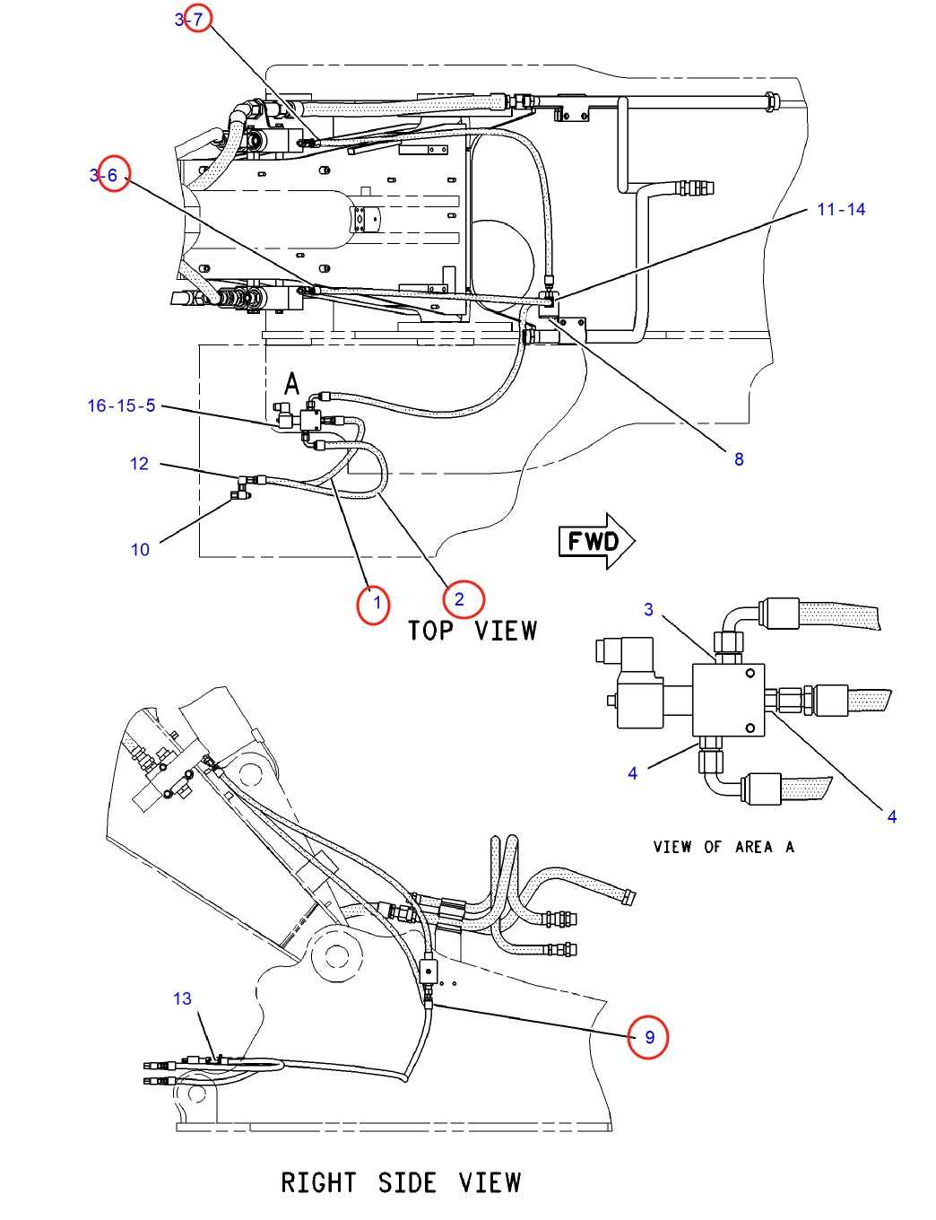 Caterpillar CAT®312B L installation diagram showing hydraulic hose 202-0447 at Pipe No. 6