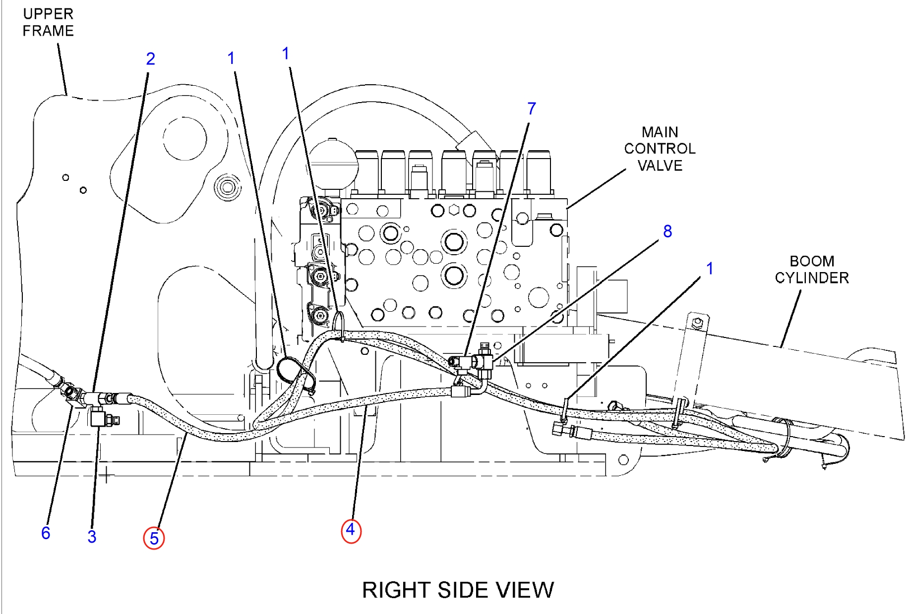 Caterpillar CAT®314D LCR installation diagram showing hydraulic hose 320-0063 at Pipe No. 5