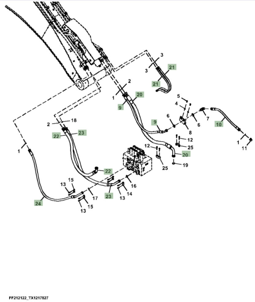 Hitachi ZX260FLC-FE-6N installation diagram showing hydraulic hose 9263974 at Pipe No. 23
