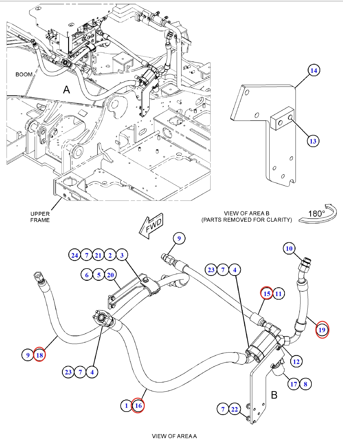 Caterpillar CAT®315 GC installation diagram showing hydraulic hose 568-7934 at Pipe No. 15