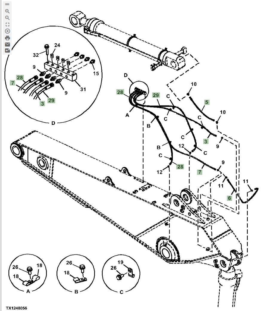 Hitachi ZX670LC-5A installation diagram showing hydraulic hose 4226311 at Pipe No. 5