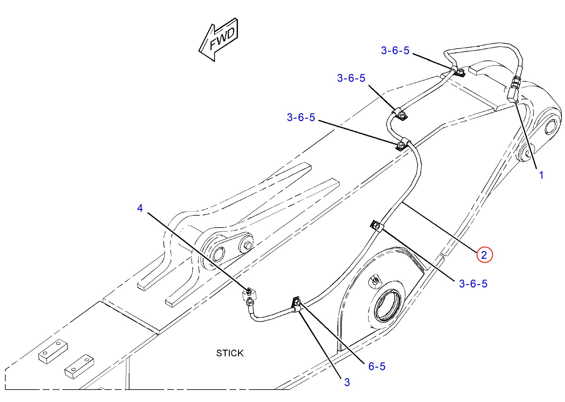 Caterpillar CAT®312E installation diagram showing hydraulic hose 121-8659 at Pipe No. 2