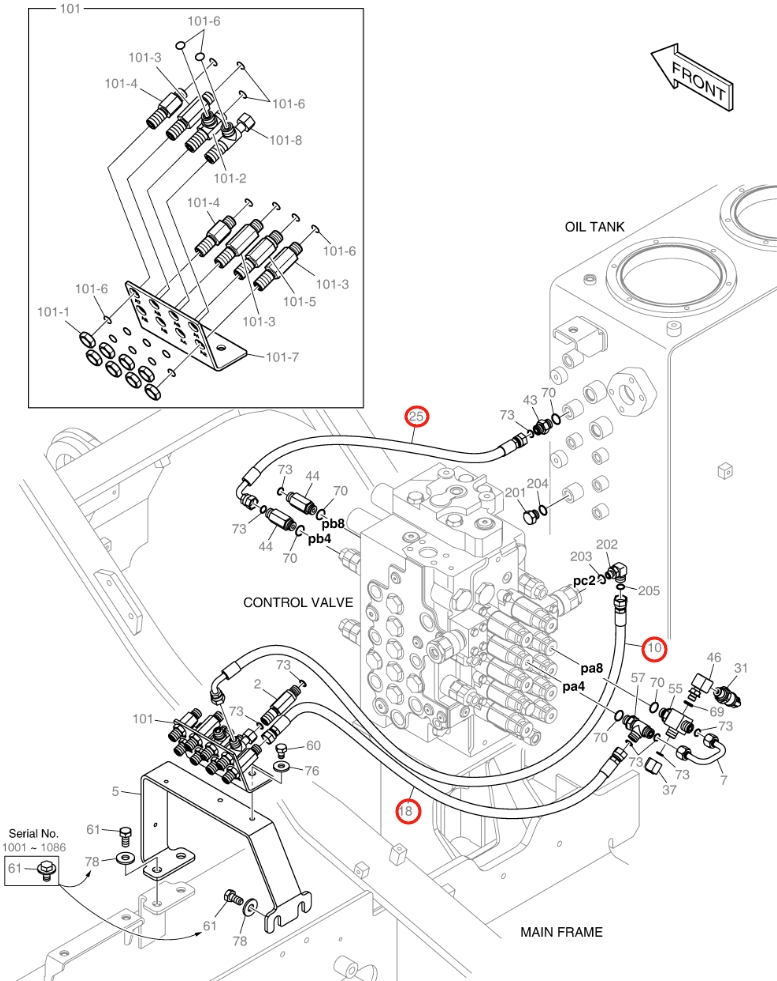 Doosan DX140LC-5 installation diagram showing hydraulic hose DS2121219 at Pipe No. 10