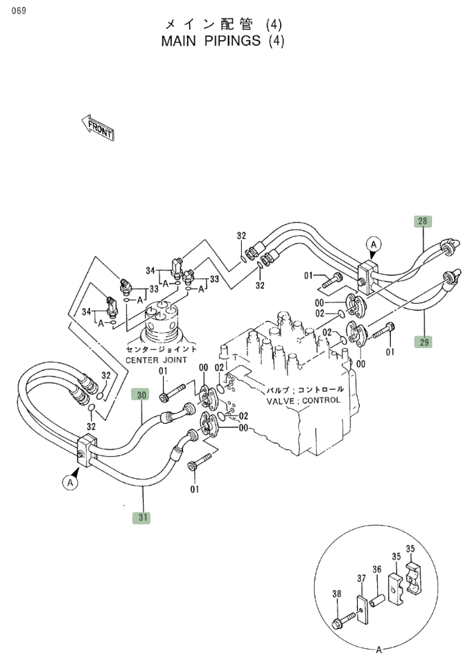 Hitachi EX400LC-3 installation diagram showing hydraulic hose 4316572 at Pipe No. 31